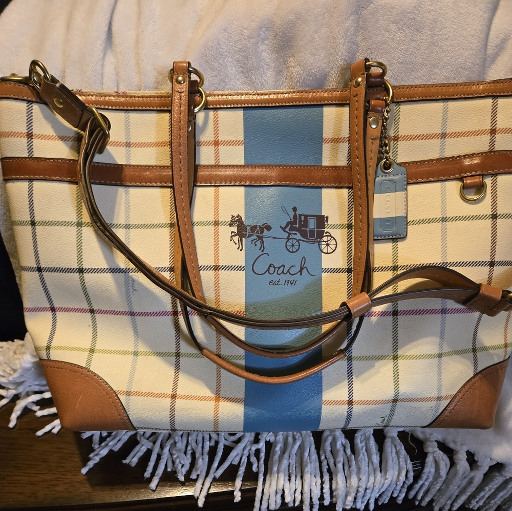 Coach Tatersall Diaper Bag - Blue and Tan